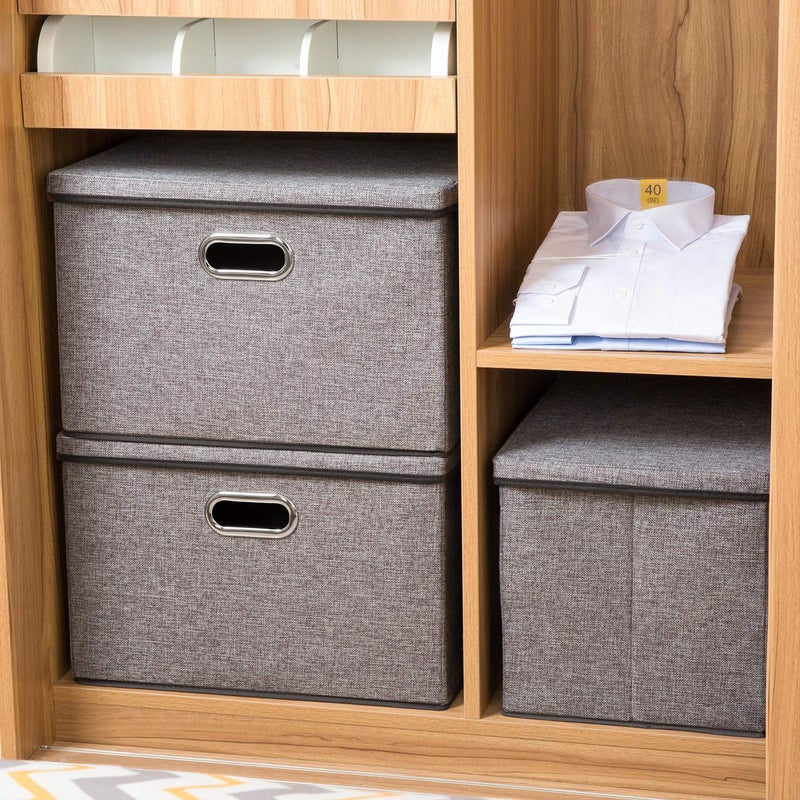 PRANDOM Large Collapsible Storage Bins with Lids [3-Pack] Linen/Cotton Blend Foldable Storage Boxes Organizer Containers Baskets Cube with Cover for Home Bedroom Closet Office Nursery(17.7x11.8x11.8) - Image 4